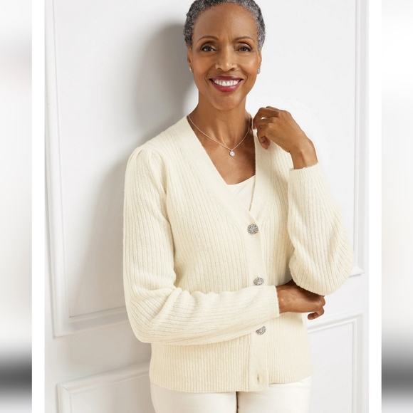 Talbots Sweaters - Talbots Jewel Button Puff Sleeve Wool Blend Cardigan size S NWT